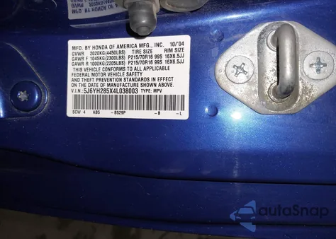2004 Honda Element Ex z USA, uszkodzony, nr VIN 5J6YH285X4L038003